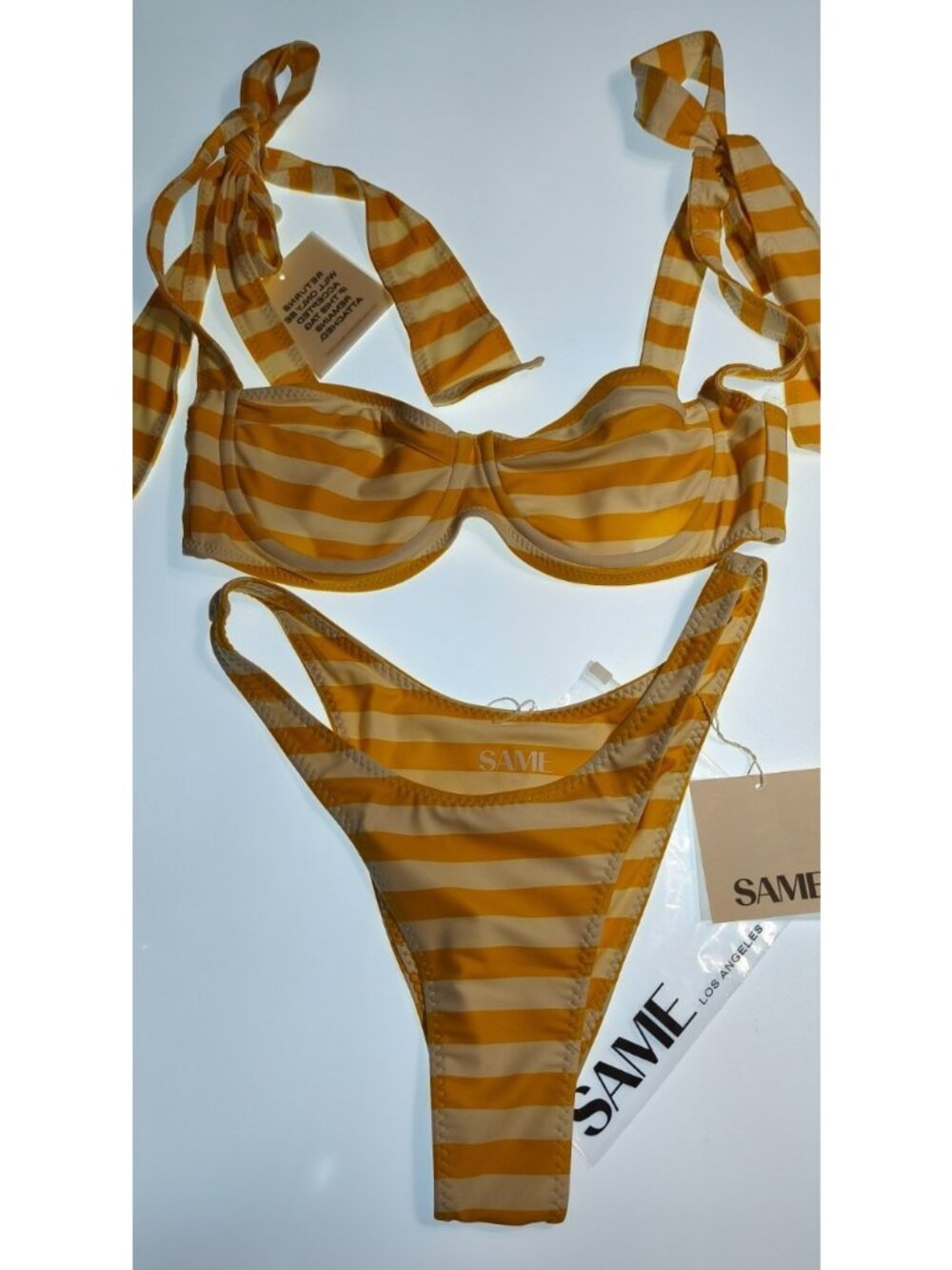 SAME LA Striped Bikini Set Lady Collection M Top S Bottom NWT Yellow Cream